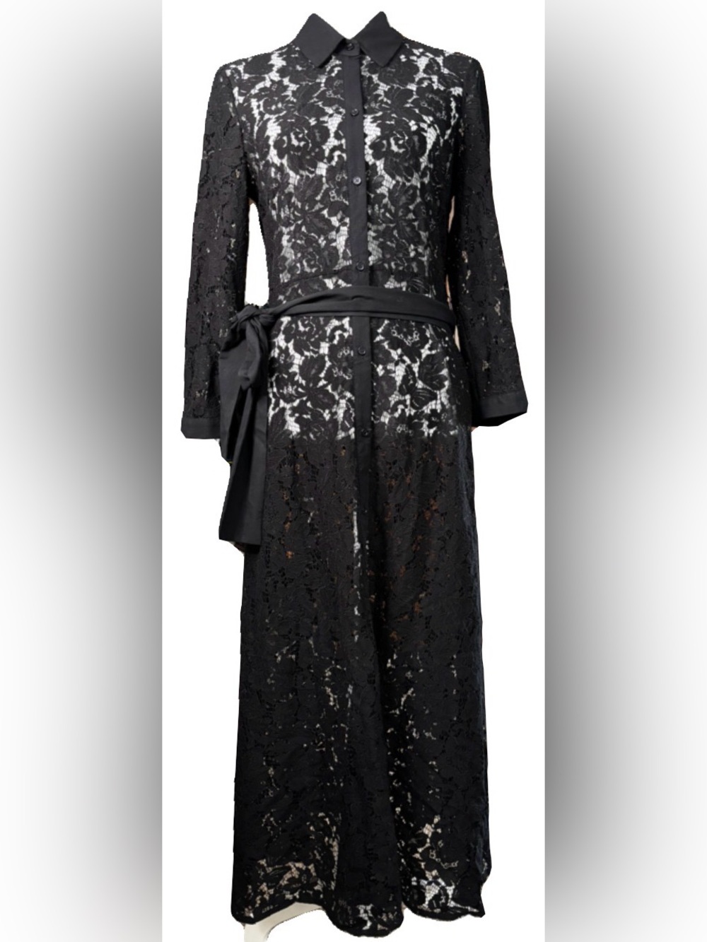 ZARA Black Lace Belted Shirt Dress Sz Small